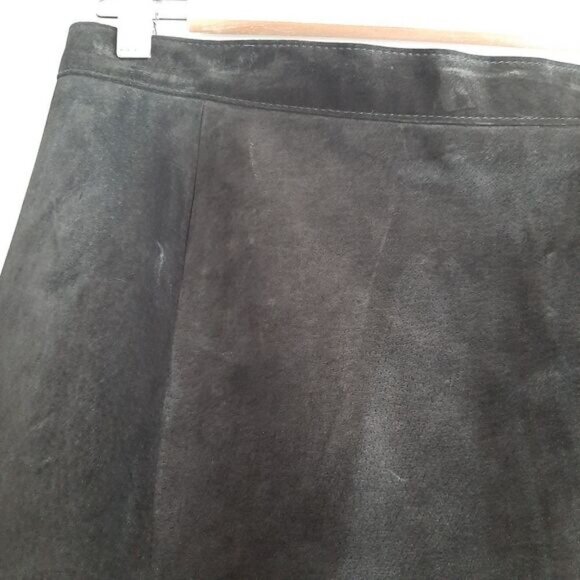 DANIER | 100% Genuine Suede Leather Maxi Long Length Skirt Back Slit Black Sz XS - Picture 4 of 16